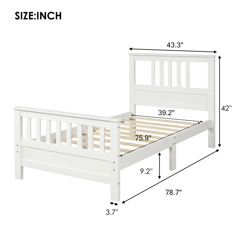 Lit plateforme simple en bois avec tête et pied de lit, structure de lit en bois robuste, conception classique, Lit simple