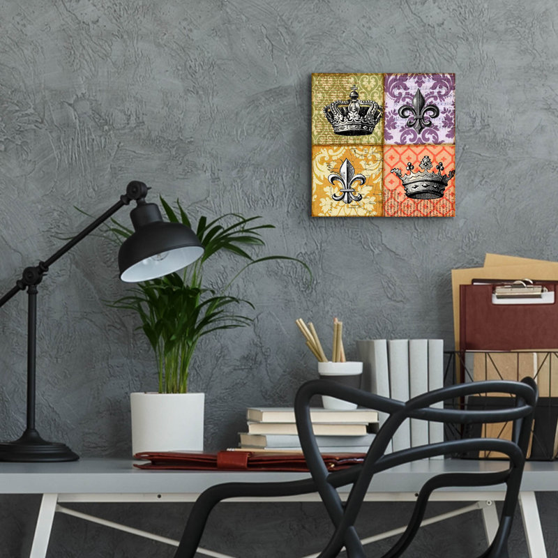 «Crown And Fleur» par Art Licensing Studio, art mural en verre acrylique, H 12 po x l 12 po x P 0,13 po