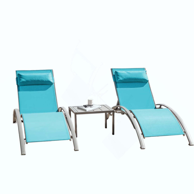 Ensemble de 3 chaises longues pour piscine (2 chaises longues + 1 table)