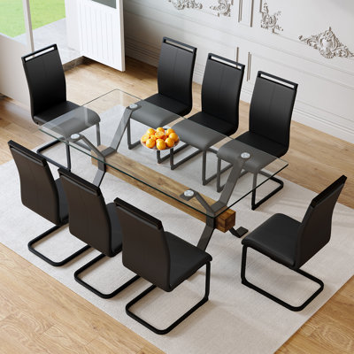 Ibrahim 71" Dining Room Set,Tempered Glass Dining Table Set With Metal Frame
