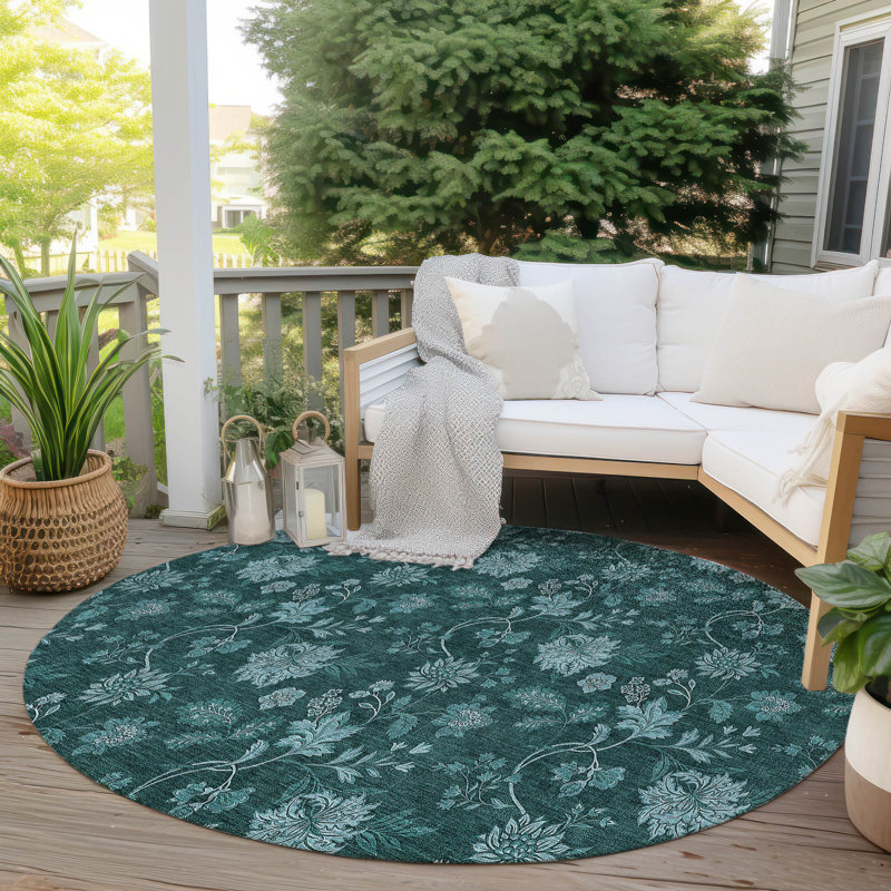 Washable Floral Indoor / Outdoor Rug, Round 8'