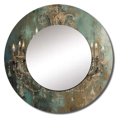 Ompati Grand Chandelier Showcase III - Fashion Chandelier Decorative Mirror, Brown Round Wall Mirror, Printed Metal Art