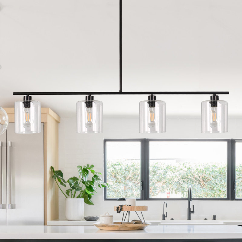 Luminaire suspendu linéaire en verre à intensité variable pour îlot de cuisine à 5 lumières de 5,9 po (l) à hauteur réglable