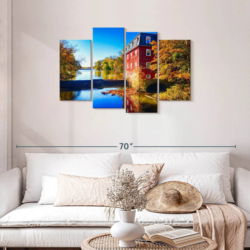 Alvord Kingston Mill, automne pittoresque surplombant le lac, H 27 po x l 43 po