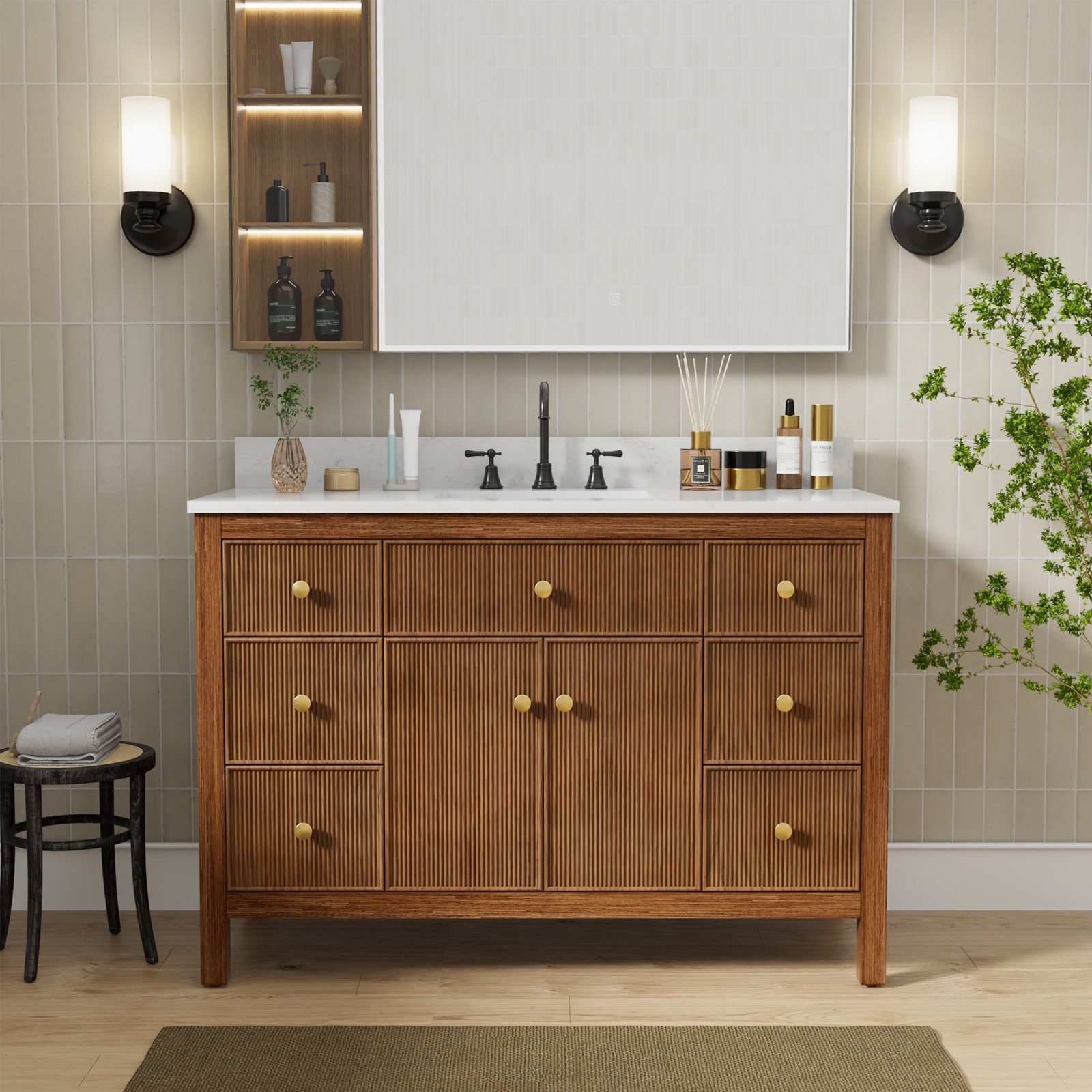 Dee 48" Single Bathroom Vanity, Brown/Gold
