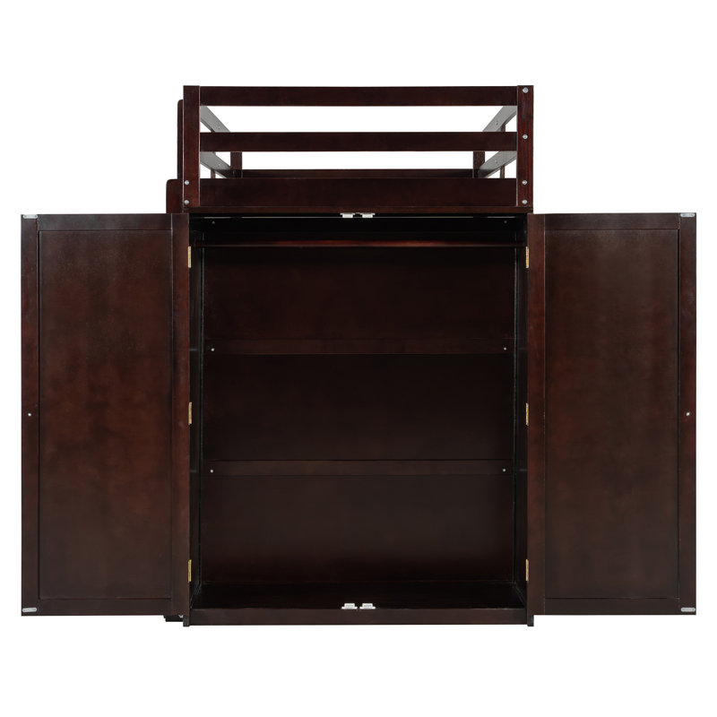 Lit mezzanine simple peu encombrant avec rangement multifonctionnel, finition espresso en bois massif pour les maisons modernes