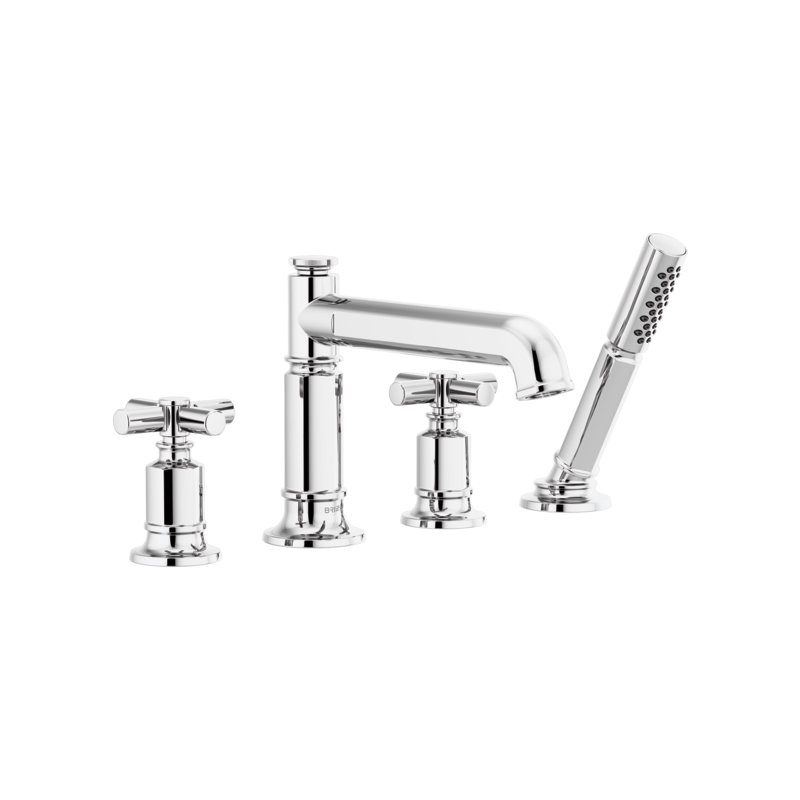 Invari® Roman Tub Faucet with Handshower, Polished Chrome, Cross