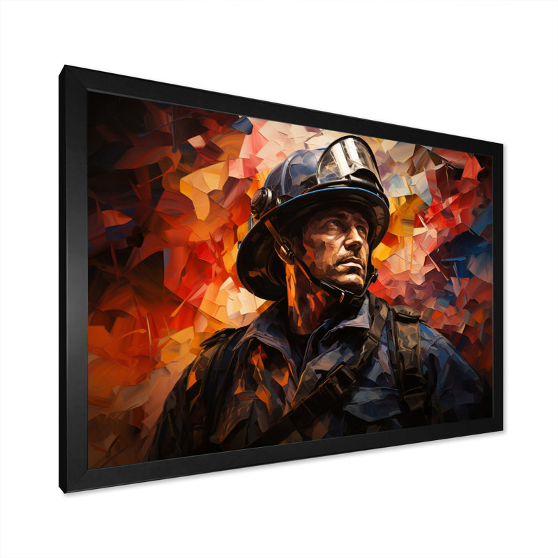 Portrait de pompier I sur toile, Cadre simple noir, H 16 po x l 32 po x P 1 po