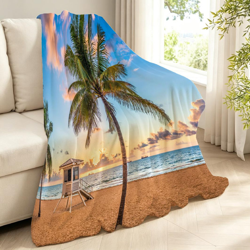 Jeté transparent en flanelle de polaire ultra douce, impression d'un côté de Florida Beach USA, Jeté 40 po x 50 po
