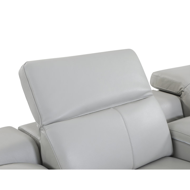 Canapé modulaire inclinable en cuir italien 5 pièces Crasia, Cuir véritable gris clair