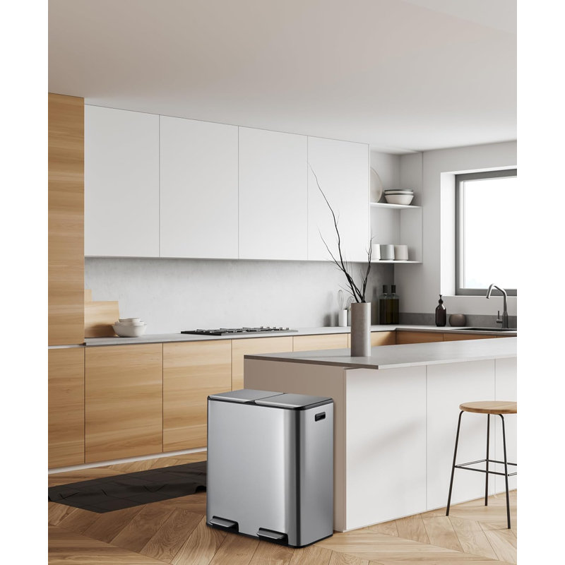 16 Gallon Brushed Stainless Steel Step Trash Can, Waste Bin