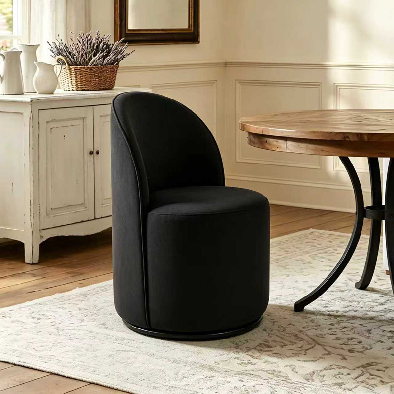 Set Of 1 Upholstered Kitchen & Dining Room Barrel Chair, Mid Century Modern Round Velvet Dining Chair, 360 Degree Swivel Comfy Armless Accent Makeup Vanity Side Chair for Bedroom Living Room