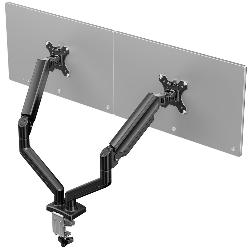 Support de bureau à double moniteur, supportant le réglage de la gamme complète, support de bureau pour écrans de 13 à 32 pouces, inclinaison et rotation à 360 ° inclus, comprend les options de fixation en C et à œillets, capacité de poids du bras de 44 lb.