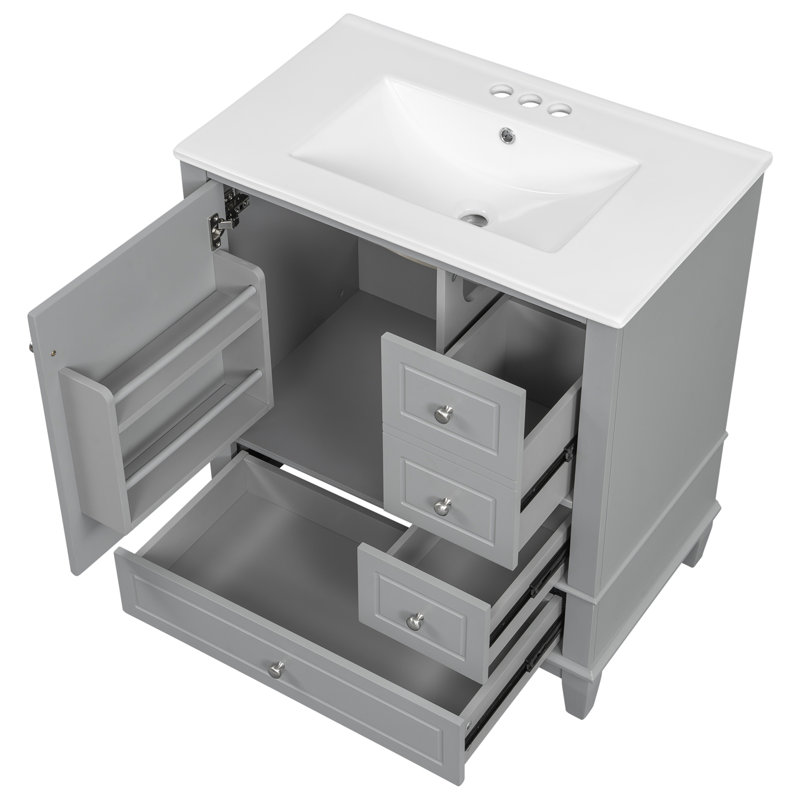 Meuble-lavabo de salle de bain avec lavabo, Gris