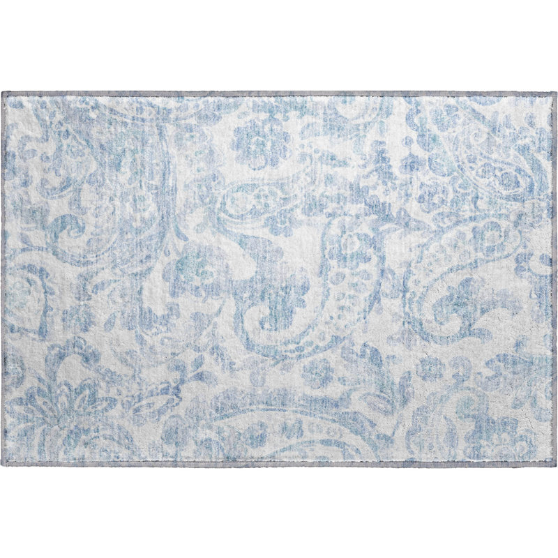Premium Machine Washable Prisco Sky Rug, Rectangle 1'8" x 2'6"