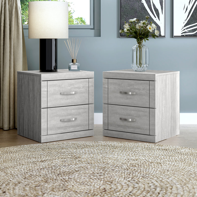 Avigail 20.31" 2 Drawer Nightstand, Gray, Set of 2