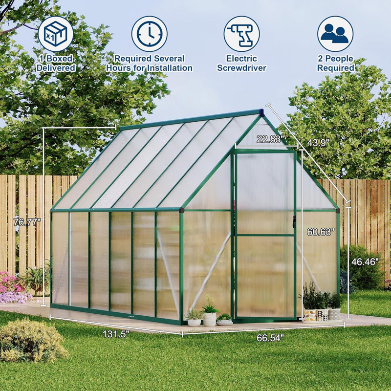 6X11FT Polycarbonate Greenhouse with Aluminum Frame, Polycarbonate Greenhouse for Outdoors, Greenhouses with Ventilation, Aluminum Large Walk-in Greenhouses for Outside