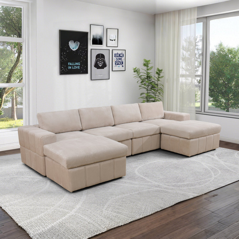 Ensemble de canapé modulaire en velours côtelé beige 6 pièces Onyx, Beige