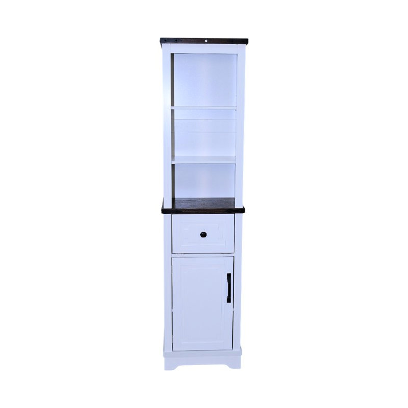 Rangement étroit pour la salle de bain et les espaces de vie, conception avec tablettes réglables, tiroir, noyer noir blanc, tour à linge haute et compacte, armoire, articles divers