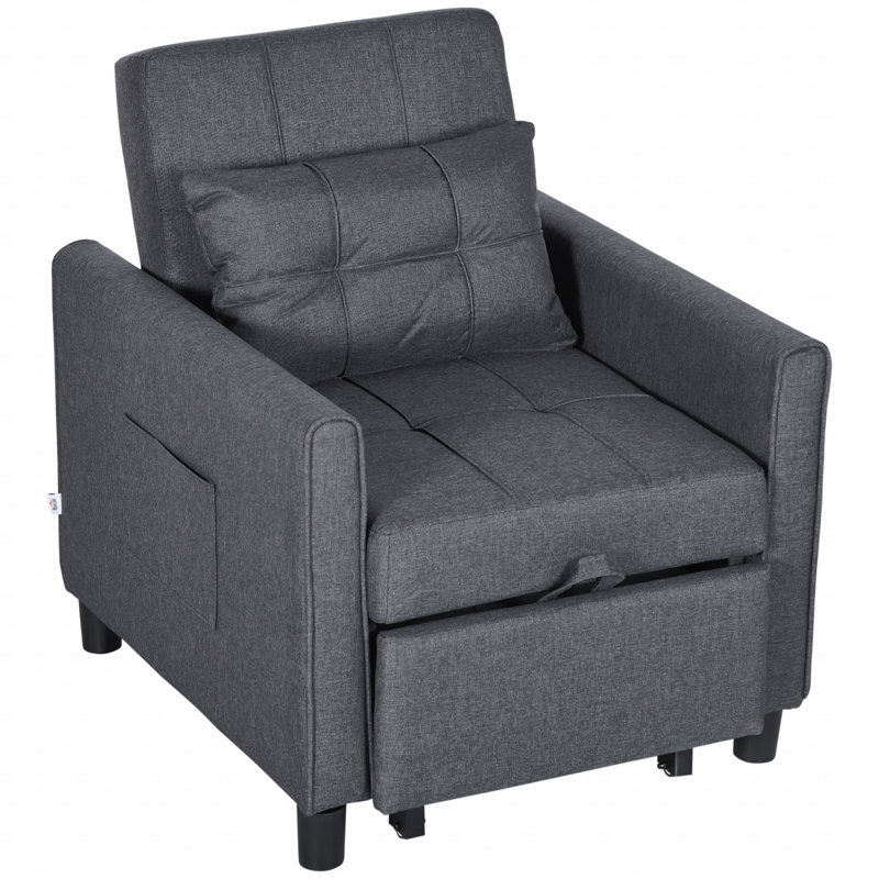 Fauteuil-lit convertible 3 en 1, canapé-lit simple multifonctionnel, fauteuil-lit escamotable avec dossier réglable, oreiller et poches