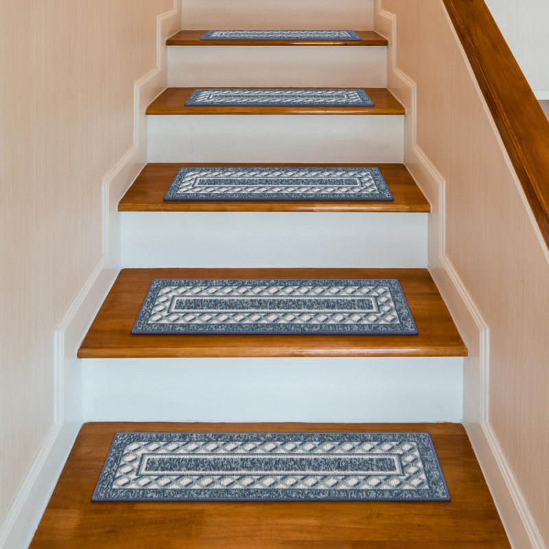 Navy and White Polyamide Non-Slip Rubberback Stair Treads Set