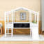 Lit mezzanine simple en bois avec bande lumineuse, glissade intégrée et tableau noir-306577994