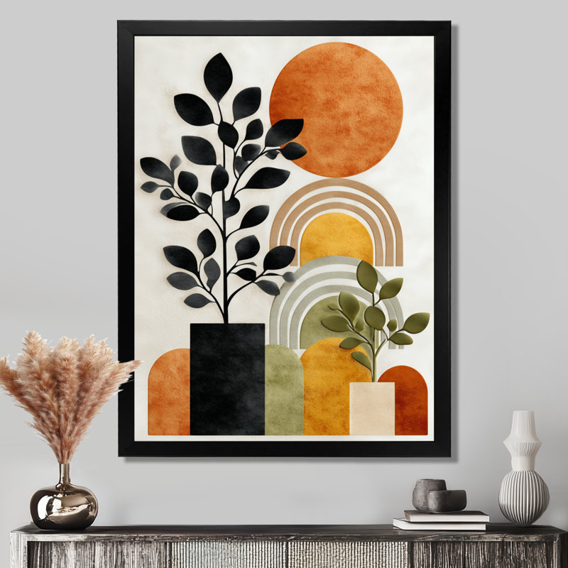 Orange Black Bohemian Minimalist Geometric Botanical - Abstract Boho Wall Art, Orange Boho Canvas Print, 32" H x 24" W, Black