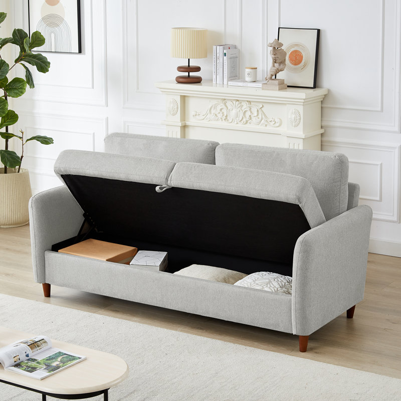 Linen Flared Arm Loveseat with Storage, 34.7" H x 56.3" W x 31.2" D, Brown