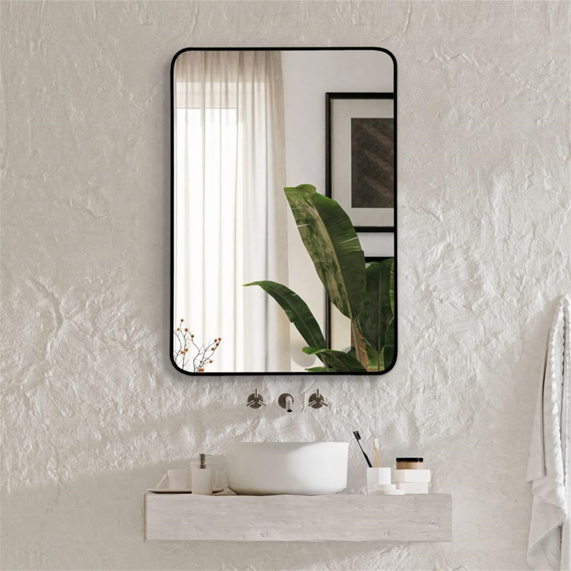 Miroir de bar rectangulaire noir en métal 24 po x 32 po, 24 po x 32 po, Noir