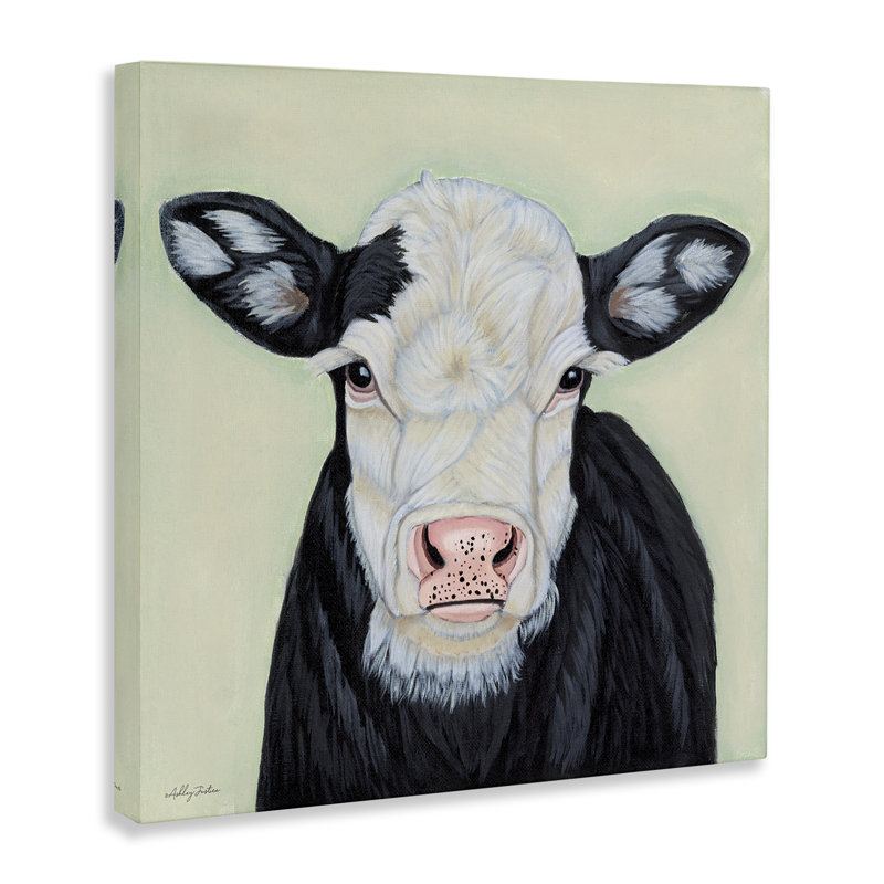  "Vache avec oreilles tachetées" par Ashley Justice, H 17 po x l 17 po