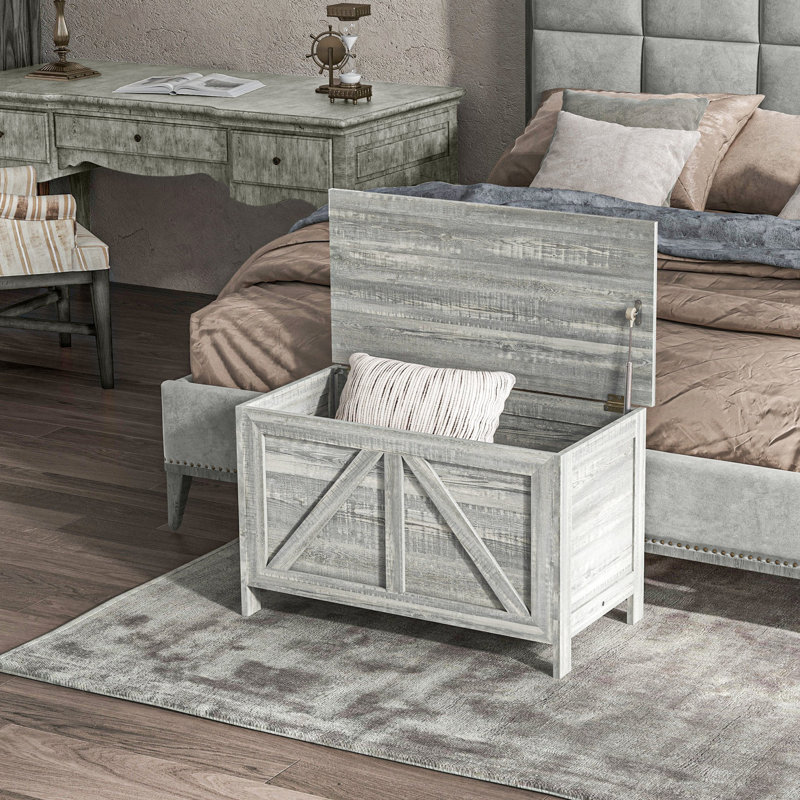 Contenant de rangement en grain de bois gris de 30 po avec capacité abondante - pour chambre à coucher, vestibule, commode de salon par grain, pièce à charnière et surélevée, entrée