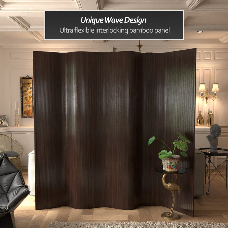 Siena Rolling Bamboo Room Divider, Dark Mocha, 7 ft. Tall