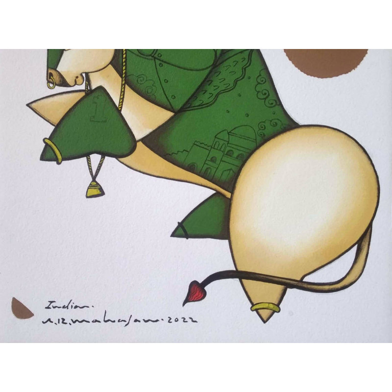 Nandi - un dévot de Shiva | Acrylique sur papier | Par Arvind Mahajan