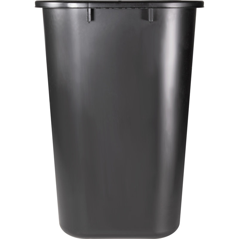 Black Rectangular Plastic Office Wastebasket 15"