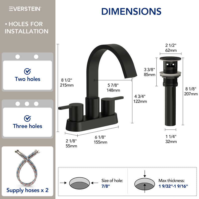 Centerset Bathroom Faucet with Drain Assembly, 2-handle Bathroom Sink Faucet, Matte Black