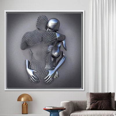 Romantic 3D Metallic Canvas Art Featuring Hugging Couple - Ideal Valentine's Day Lover Gift