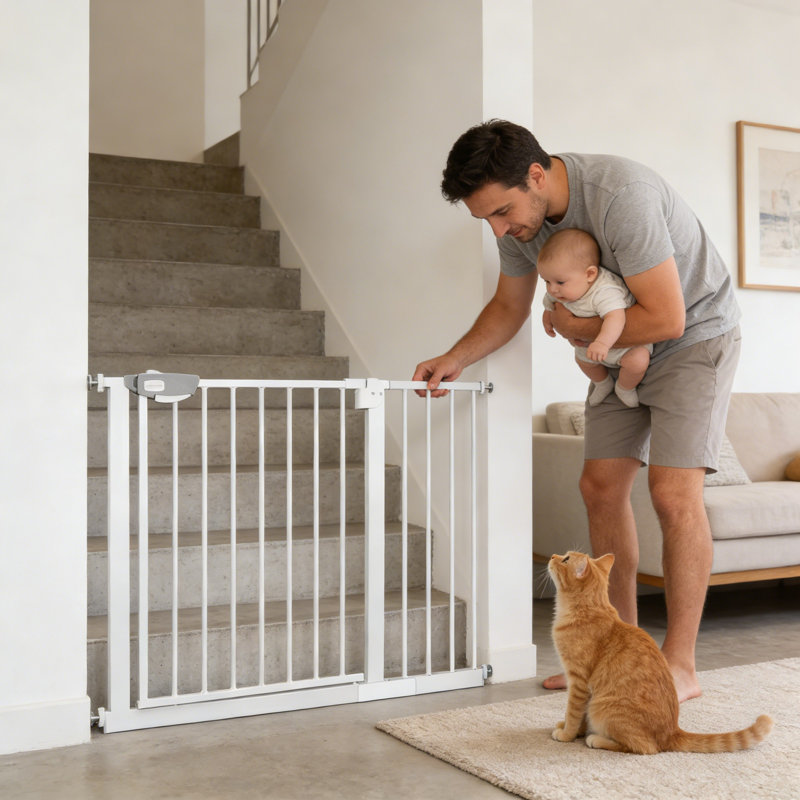 Metal Pressure Mounted Pet Gate, 95-105cm, White