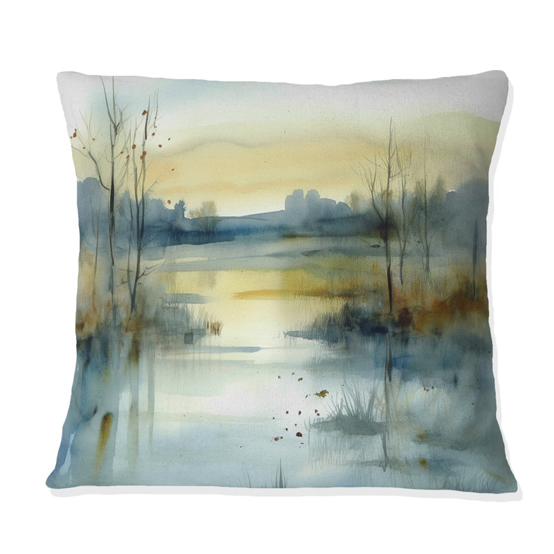 Illustration de paysage d'été en lac III - Coussin décoratif imprimé lac