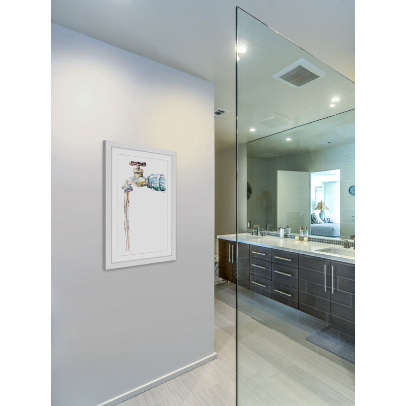 Garden Spigot Watercolor Print on Canvas with White Frame