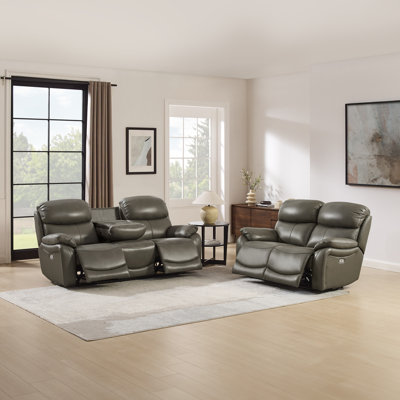 Ensemble de salon en cuir fleur 2 pièces inclinable avec USB et 2 porte-gobelets sur les coussins de dossier