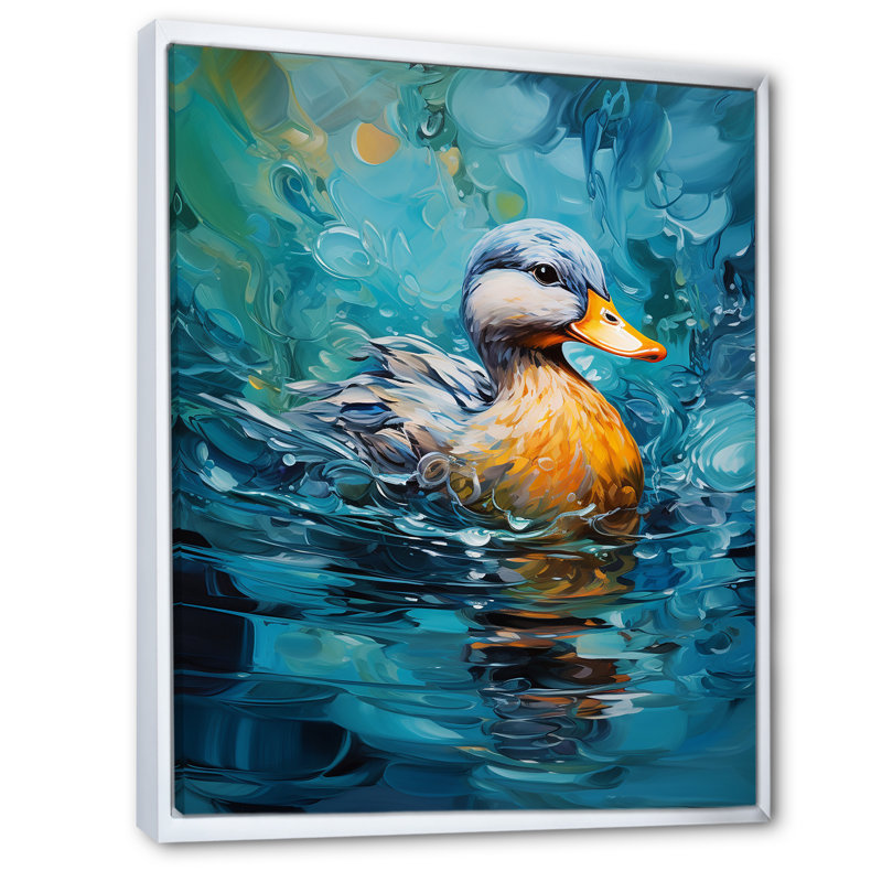 Duck Abstract Ripples III - Duck Animal Wall Art, White Floater Framed, 32" H x 24" W