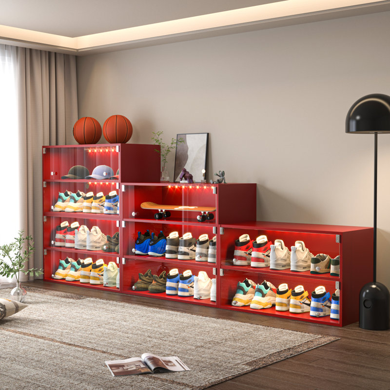 Armoire de rangement pour chaussures en verre, Rouge