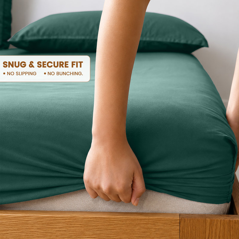 40cm Extra Deep Fitted Sheet - Luxury Microfiber Deep Pocket Bed Sheet Secure Fit, Emerald, Double (137x190cm)