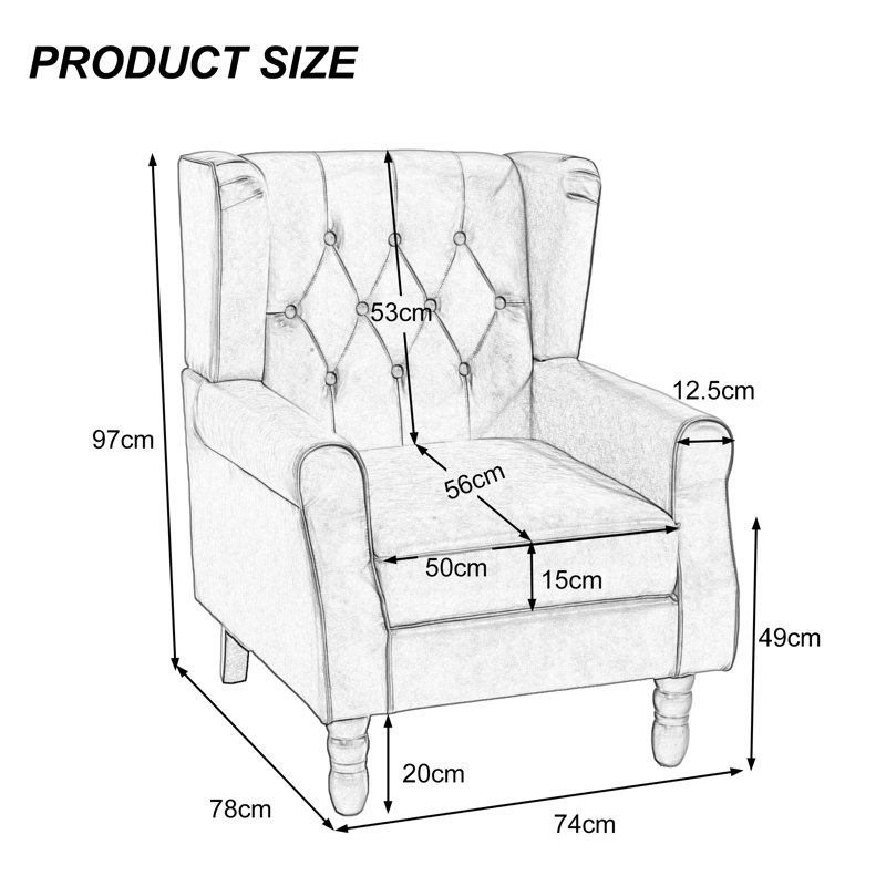 74 Cm Wide Tufted Armchair, Brown Faux Leather