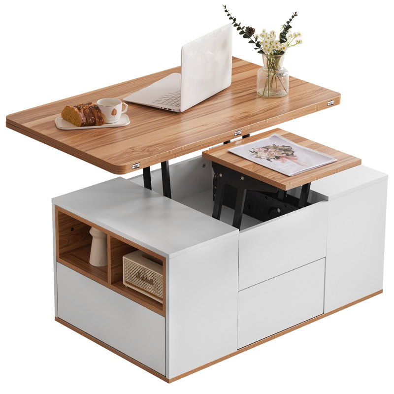 Assal Lift Top Frame Coffee Table with Storage, Brown, White