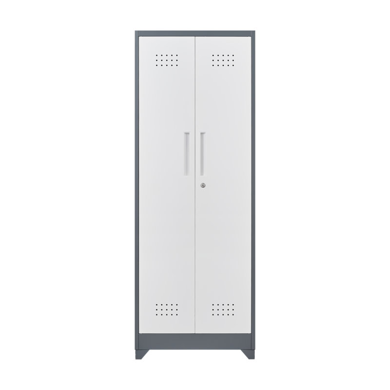 65" Heavy-duty Broom Storage Cabinet With Locking Doors, Adjustable Shelves & Hanging Rod, All-steel Utility Locker For Garage, Basement & Cleaning Tools