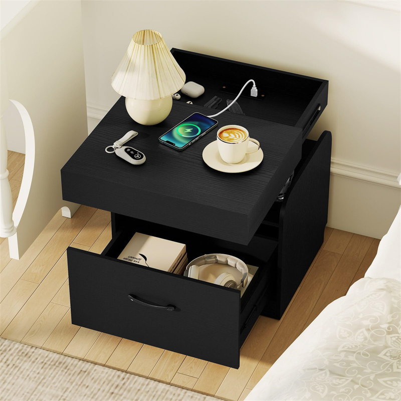 50cm W Manufactured Wood Bedside Table, Black