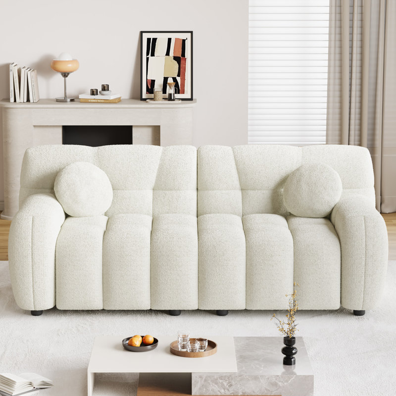 73'' Tufted Sofa Couch Plush Loveseat Sofa, White