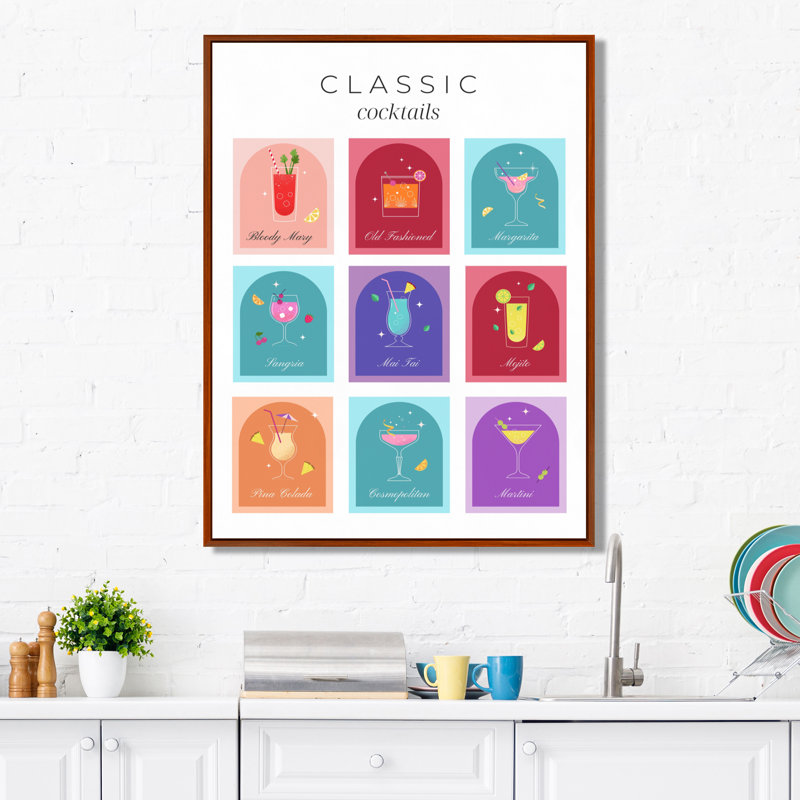 Art mural classique - Cocktail classique, Cadre flottant brun, H 32 po x l 16 po
