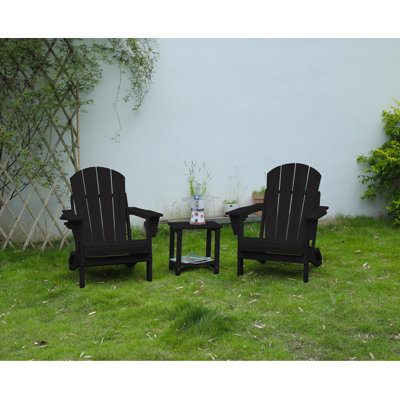 3-Piece Folding Adirondack Chair Set with Side Table and Wood Texture, Perfect for Outdoor Relaxation